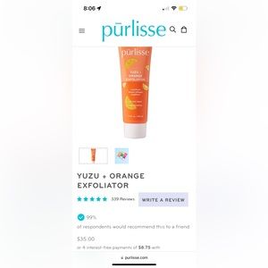 Purlisse Yuzi + Orange Exfoliator. New in box. 1.7 fl oz.